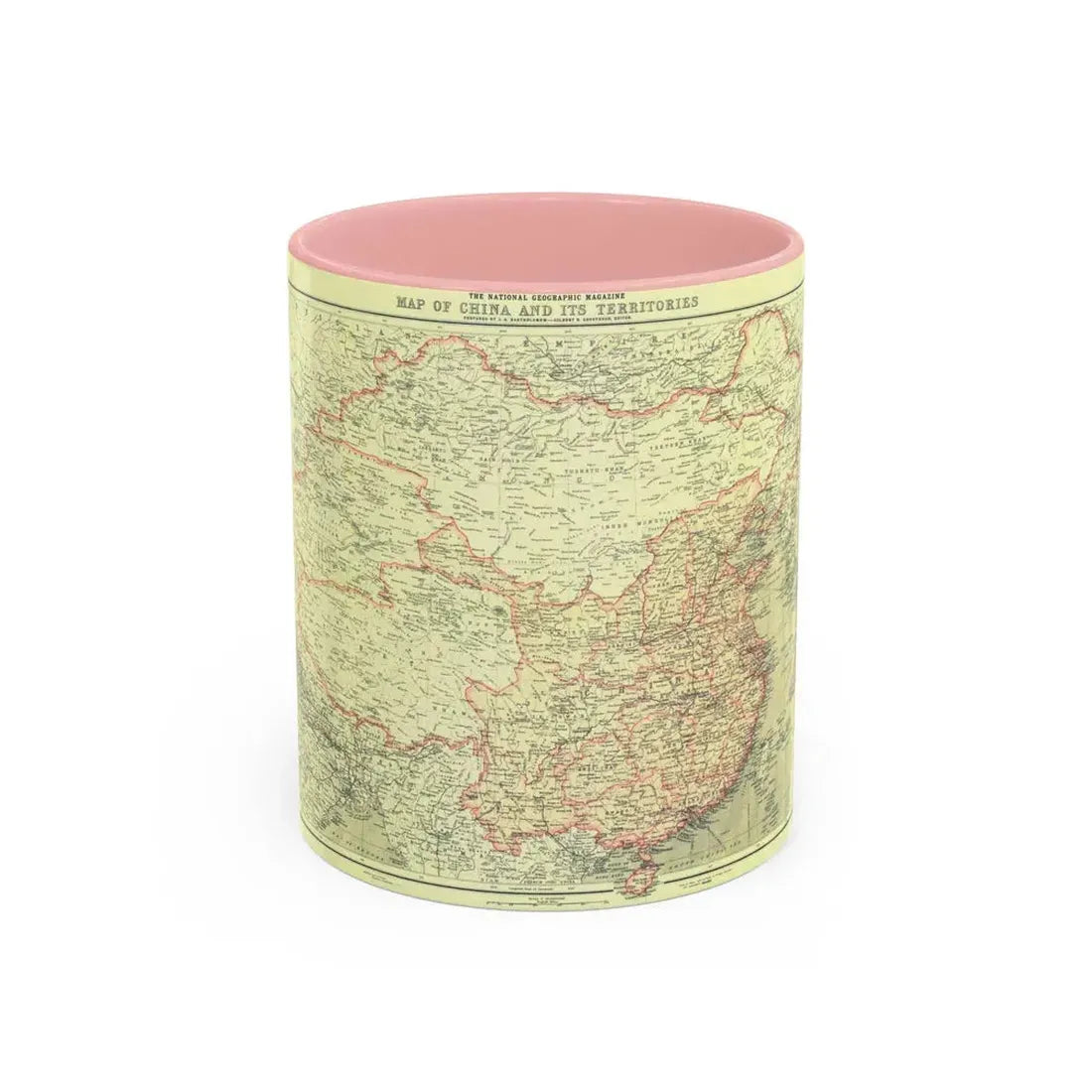 China and its Territories (1912) (Map) Accent Coffee Mug 11oz Pink - Go Mug Yourself