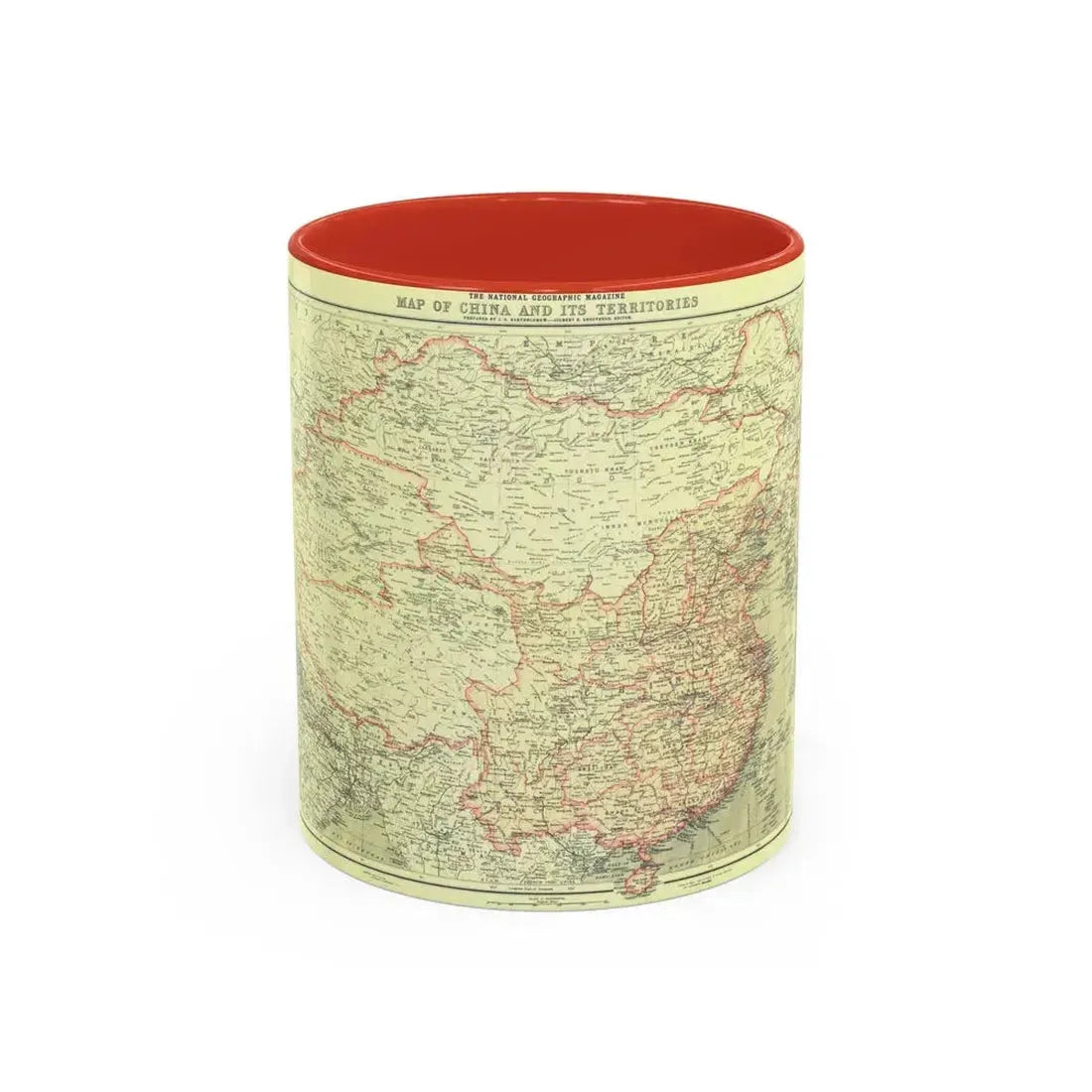 China and its Territories (1912) (Map) Accent Coffee Mug 11oz Red - Go Mug Yourself