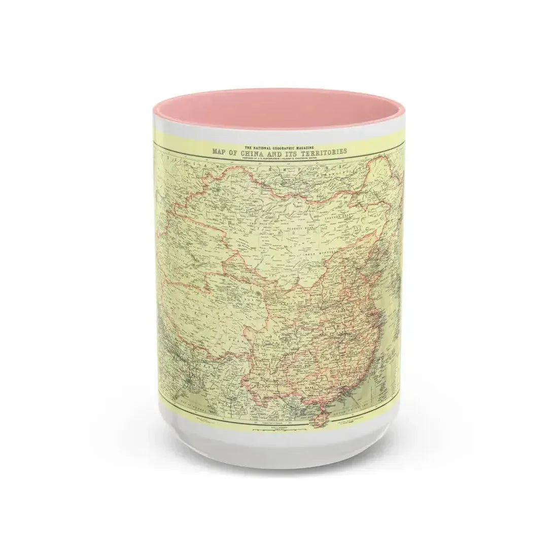 China and its Territories (1912) (Map) Accent Coffee Mug 15oz Pink - Go Mug Yourself
