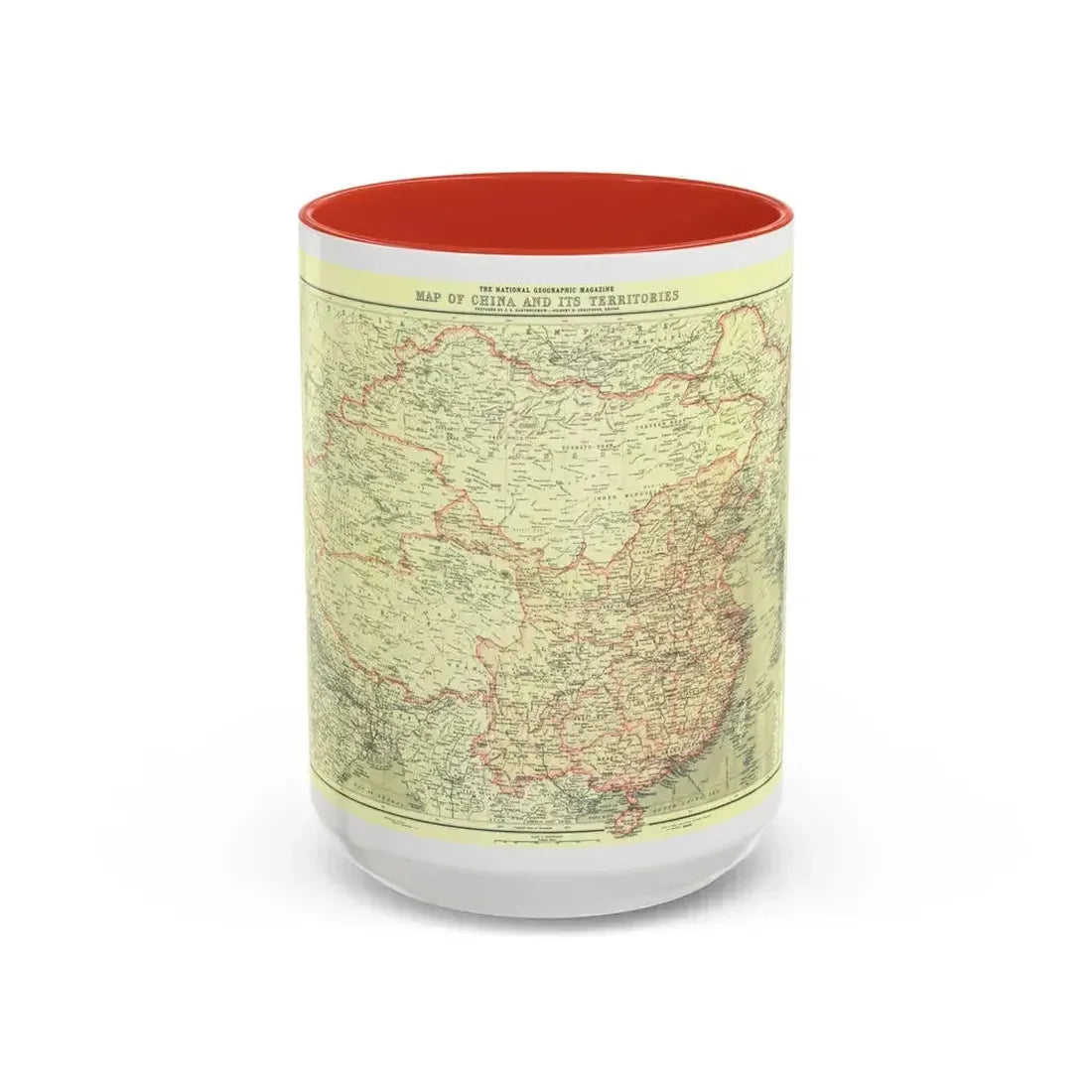 China and its Territories (1912) (Map) Accent Coffee Mug 15oz Red - Go Mug Yourself