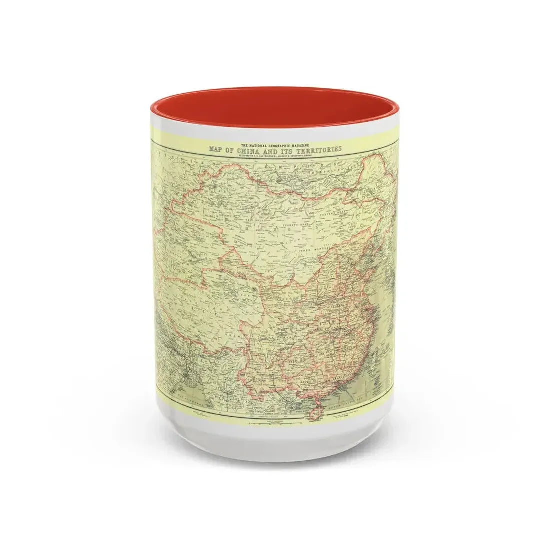 China and its Territories (1912) (Map) Accent Coffee Mug 15oz Red - Go Mug Yourself
