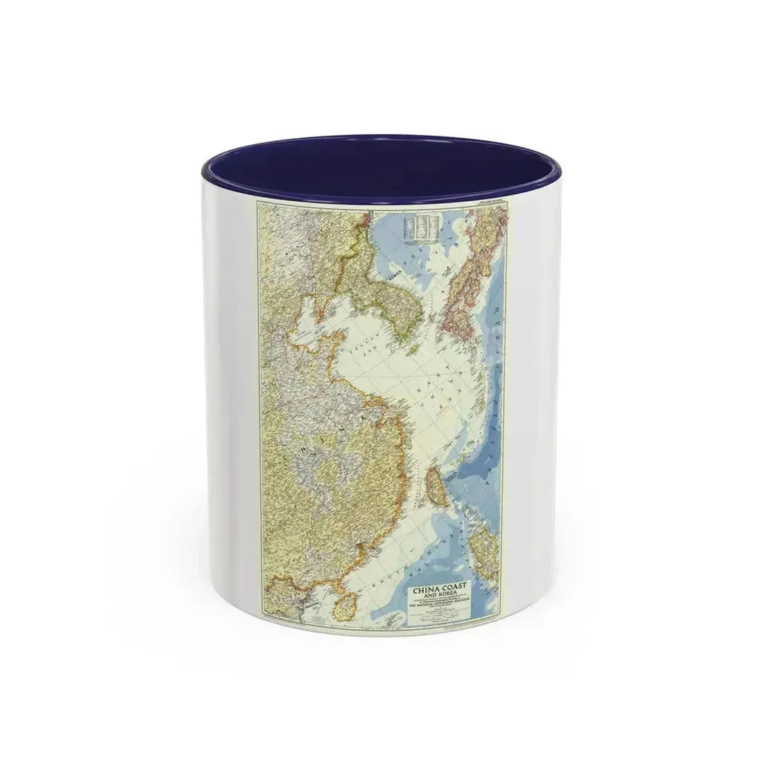 China Coast and Korea (1953) (Map) Accent Coffee Mug 11oz Navy - Go Mug Yourself