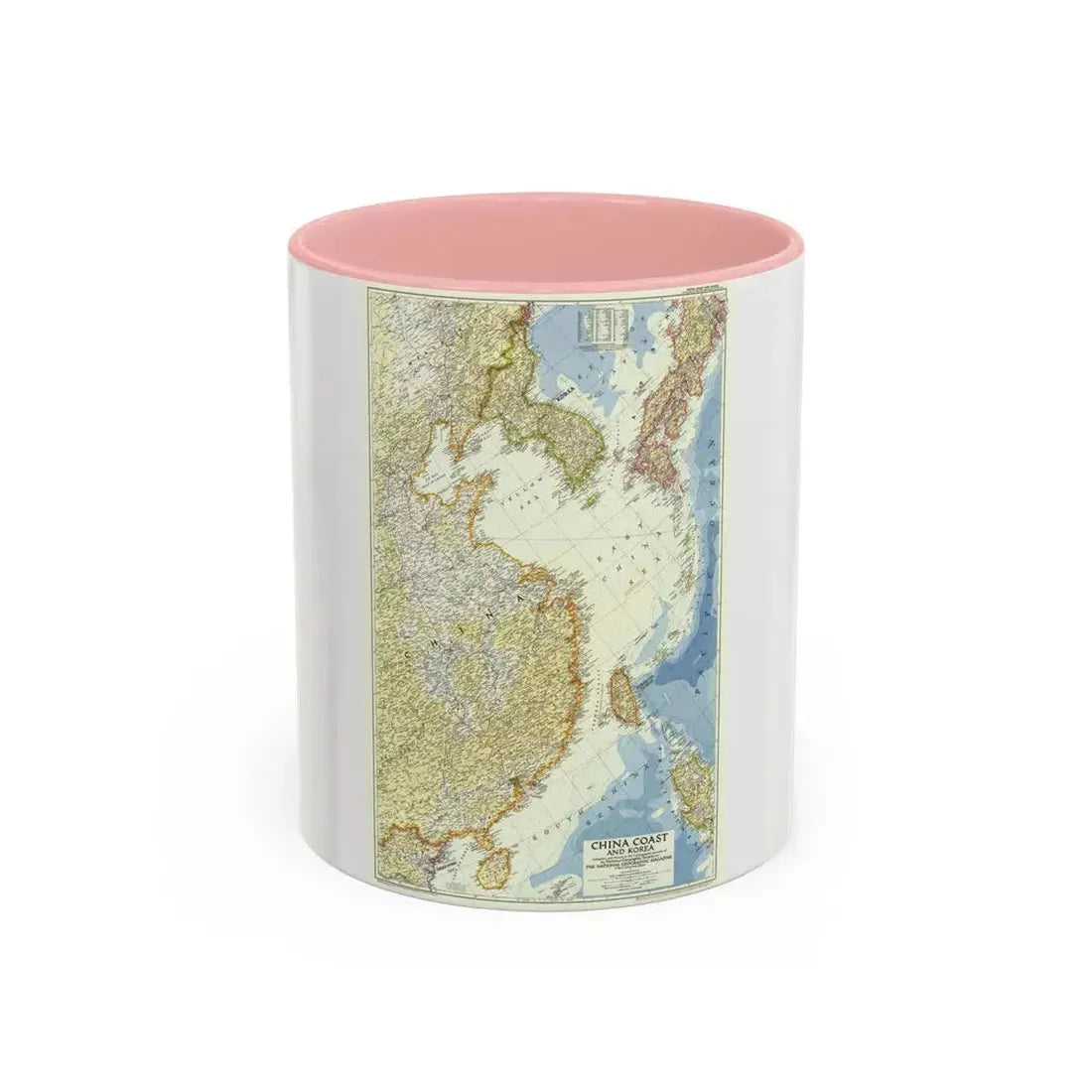 China Coast and Korea (1953) (Map) Accent Coffee Mug 11oz Pink - Go Mug Yourself