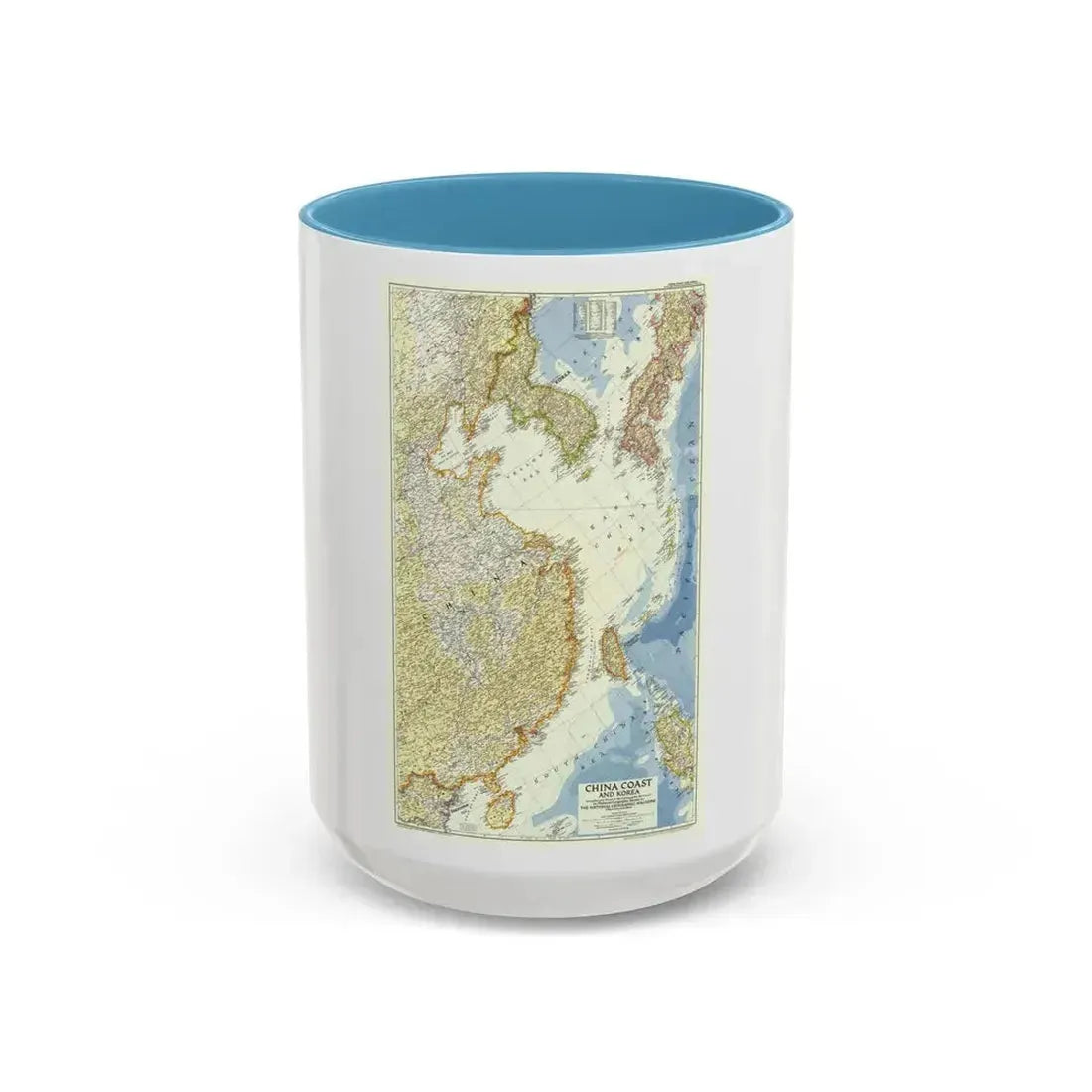 China Coast and Korea (1953) (Map) Accent Coffee Mug 15oz Light Blue - Go Mug Yourself