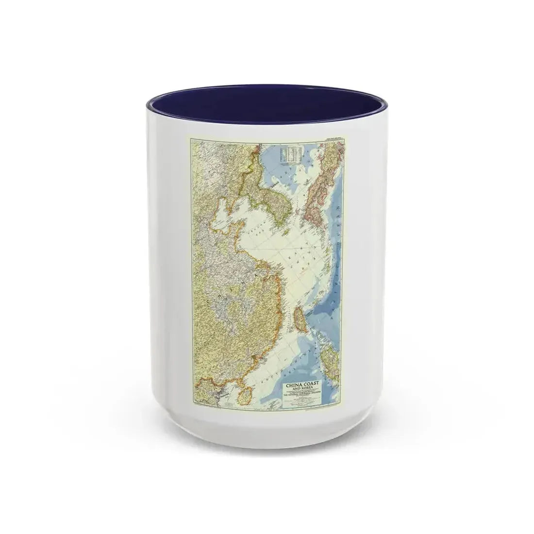 China Coast and Korea (1953) (Map) Accent Coffee Mug 15oz Navy - Go Mug Yourself