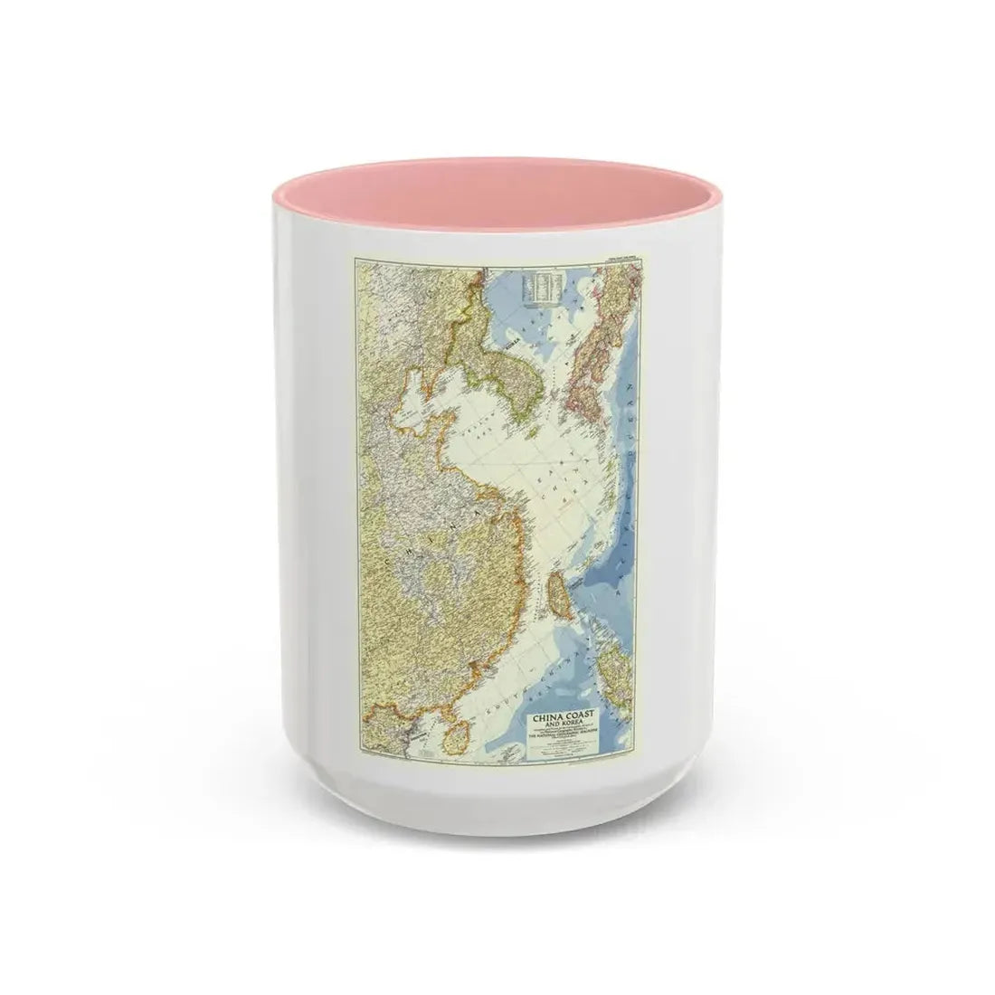 China Coast and Korea (1953) (Map) Accent Coffee Mug 15oz Pink - Go Mug Yourself
