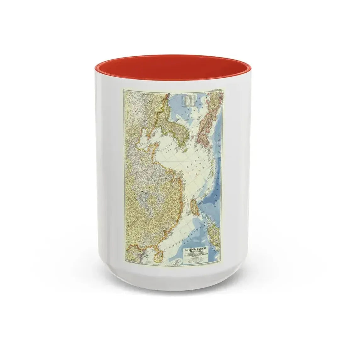 China Coast and Korea (1953) (Map) Accent Coffee Mug 15oz Red - Go Mug Yourself