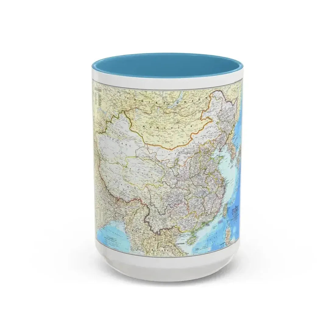China - The People's Republic (1980) (Map) Accent Coffee Mug 15oz Light Blue - Go Mug Yourself