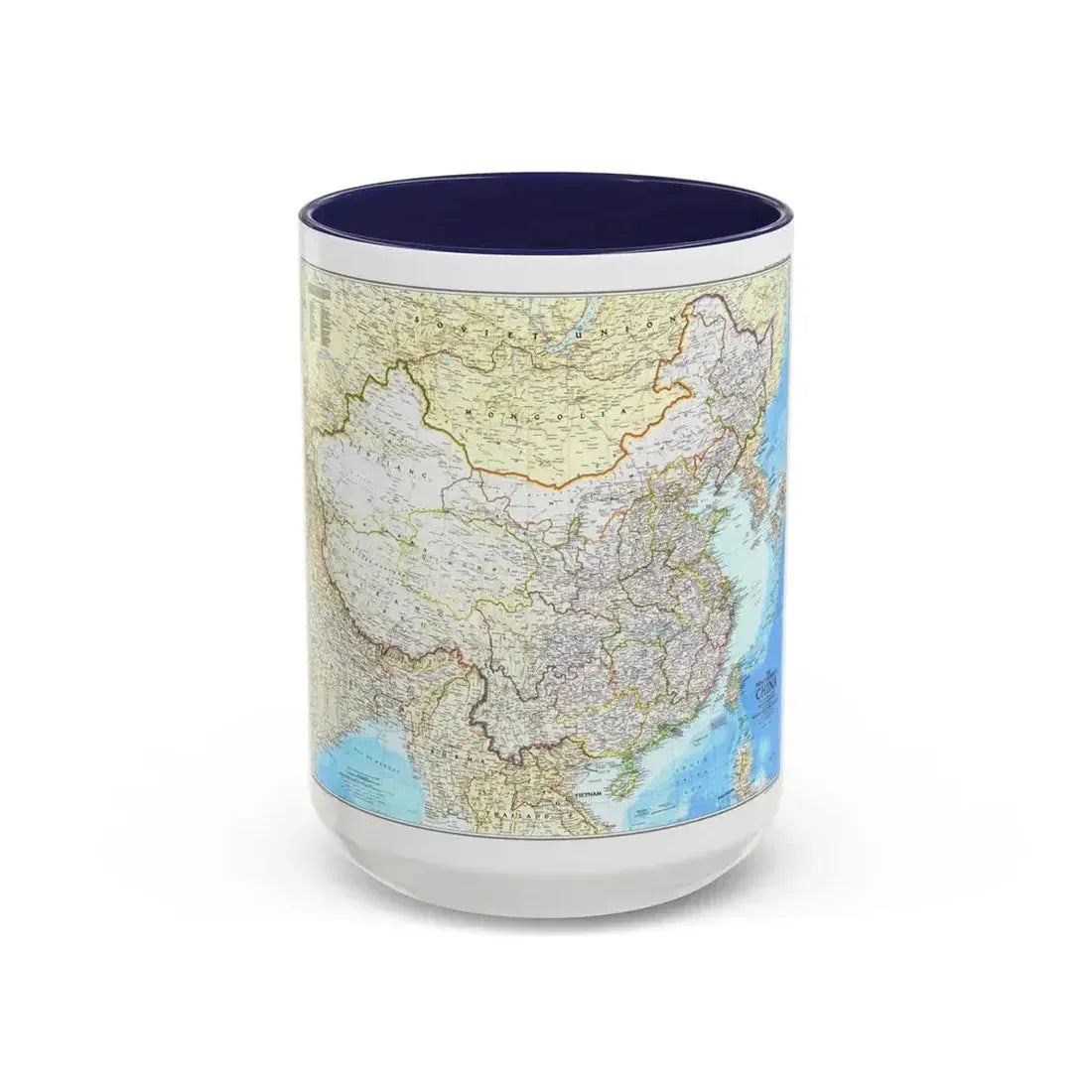China - The People's Republic (1980) (Map) Accent Coffee Mug 15oz Navy - Go Mug Yourself