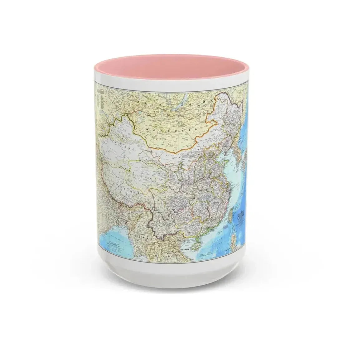 China - The People's Republic (1980) (Map) Accent Coffee Mug 15oz Pink - Go Mug Yourself
