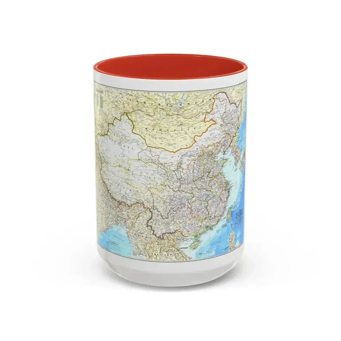 China - The People's Republic (1980) (Map) Accent Coffee Mug 15oz Red - Go Mug Yourself