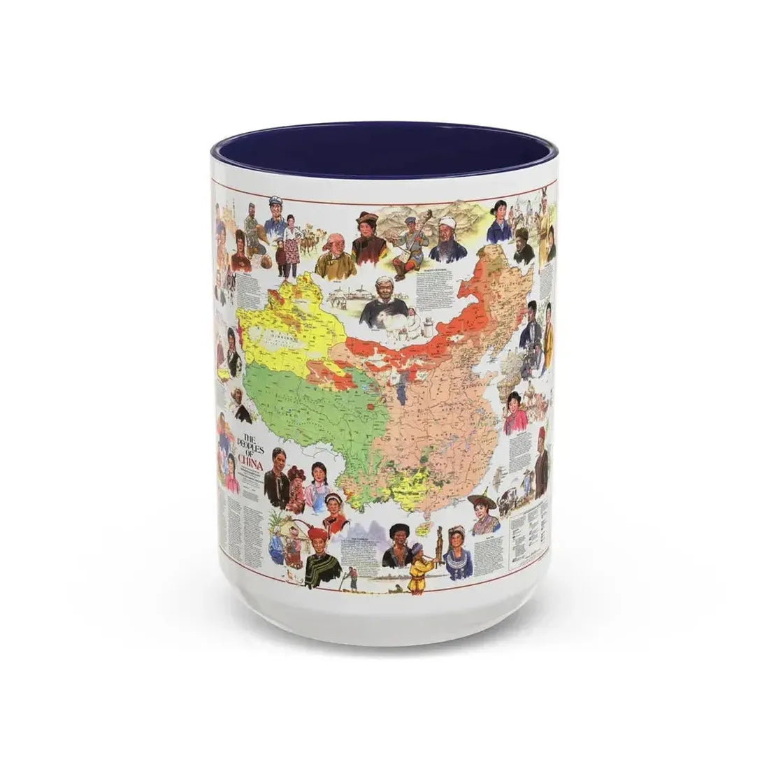 China - The Peoples (1980) (Map) Accent Coffee Mug 15oz Navy - Go Mug Yourself