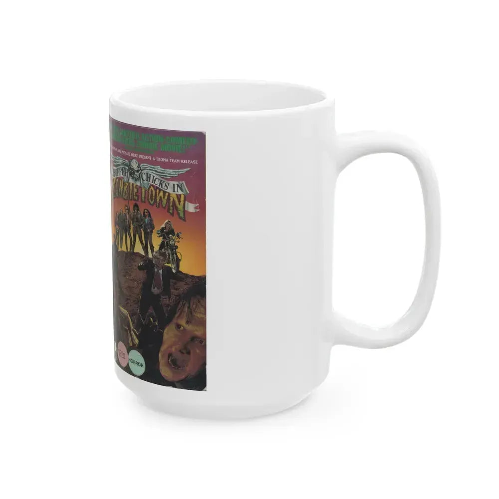 CHOPPER CHICKS IN ZOMBIETOWN TROMA (VHS COVER) - White Coffee Mug - Go Mug Yourself