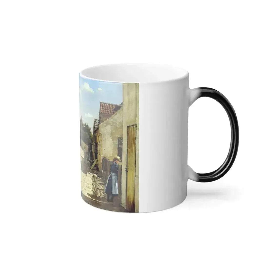 Christian Frederick Emil Eckardt (1832-1914) A street in Kalundborg - Oil on Canvas 1899 - Color Changing Mug 11oz - Go Mug Yourself