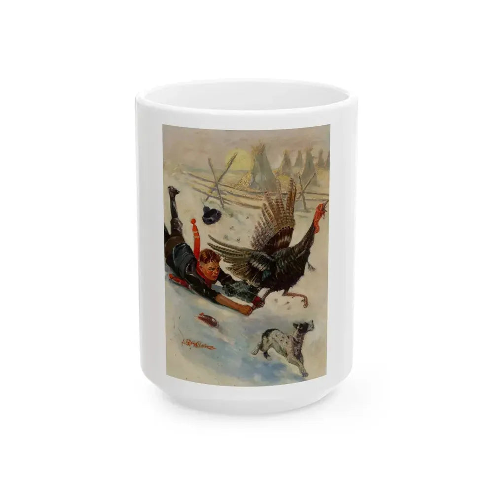 Christmas Turkey, probable magazine cover - White Coffee Mug 15oz - Go Mug Yourself