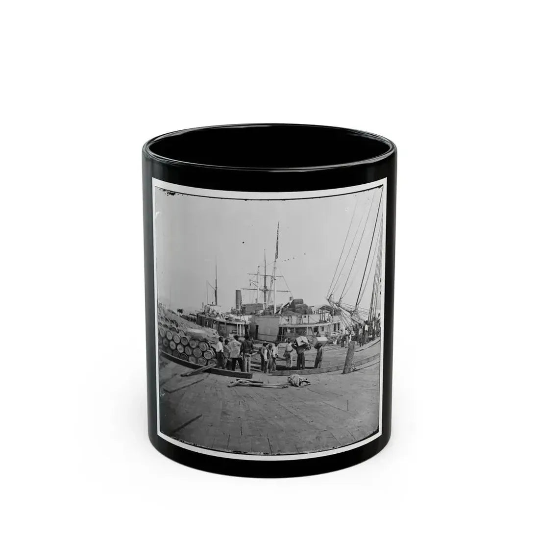 City Point, Va. African Americans Unloading Vessels At Landing (U.S. Civil War) Black Coffee Mug 11oz - Go Mug Yourself