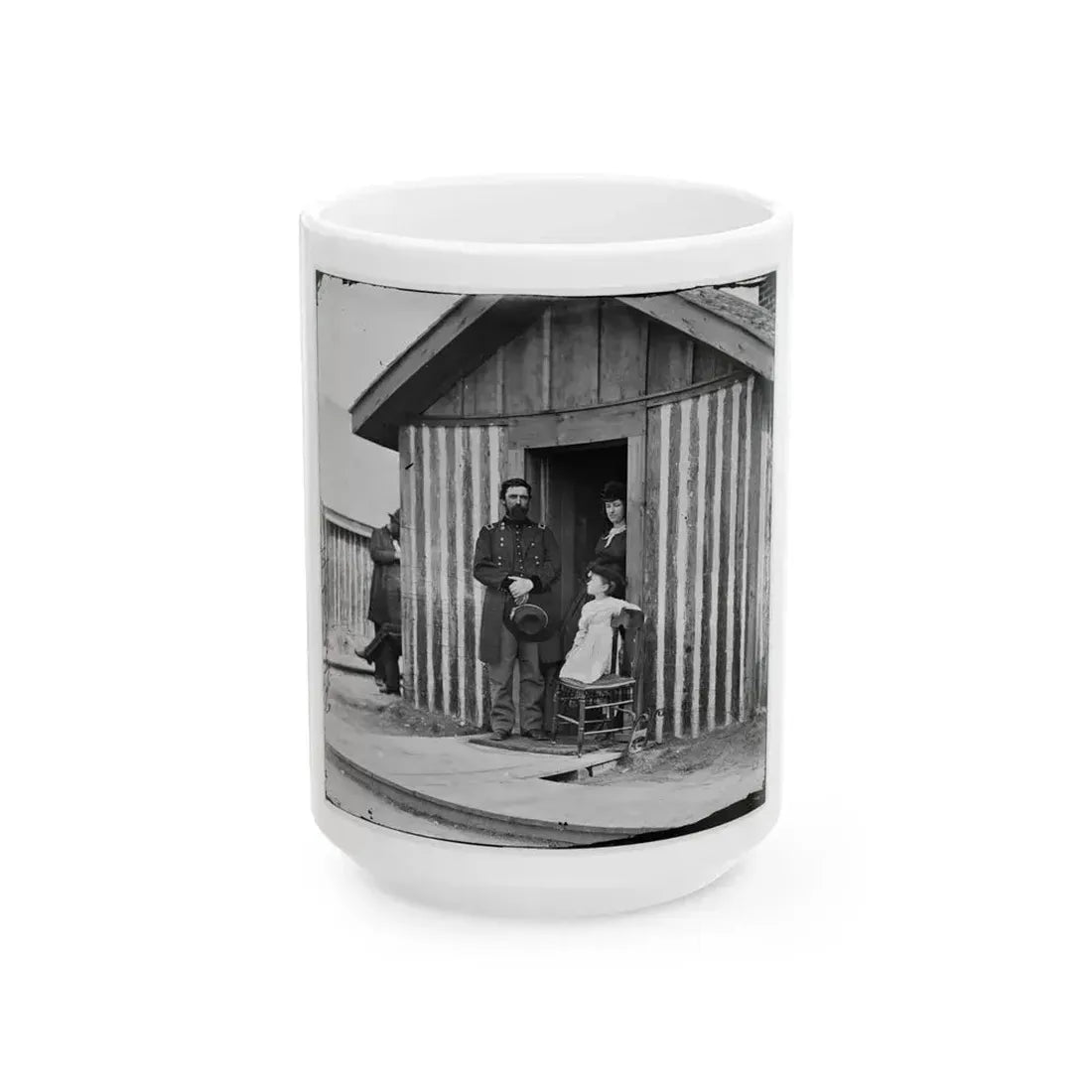 City Point, Va. Brig. Gen. John A. Rawlins, Chief Of Staff, With Wife And Child At Door Of Their Quarters (U.S. Civil War) White Coffee Mug 15oz - Go Mug Yourself