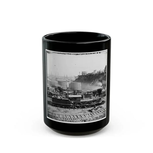 City Point, Va.  Gen. J. C. Robinson  And Other Locomotives Of The U.S. Military Railroad (U.S. Civil War) Black Coffee Mug 15oz - Go Mug Yourself