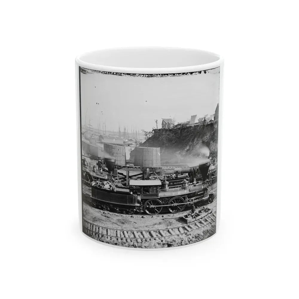 City Point, Va.  Gen. J. C. Robinson  And Other Locomotives Of The U.S. Military Railroad (U.S. Civil War) White Coffee Mug 11oz - Go Mug Yourself