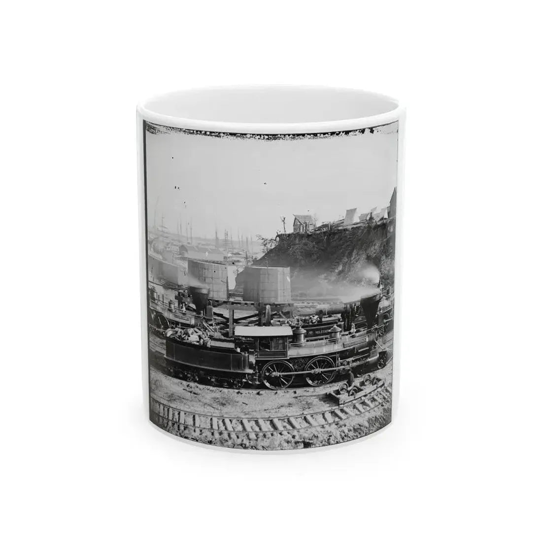 City Point, Va.  Gen. J. C. Robinson  And Other Locomotives Of The U.S. Military Railroad (U.S. Civil War) White Coffee Mug 11oz - Go Mug Yourself