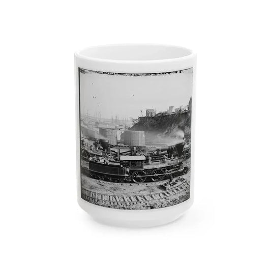 City Point, Va.  Gen. J. C. Robinson  And Other Locomotives Of The U.S. Military Railroad (U.S. Civil War) White Coffee Mug 15oz - Go Mug Yourself