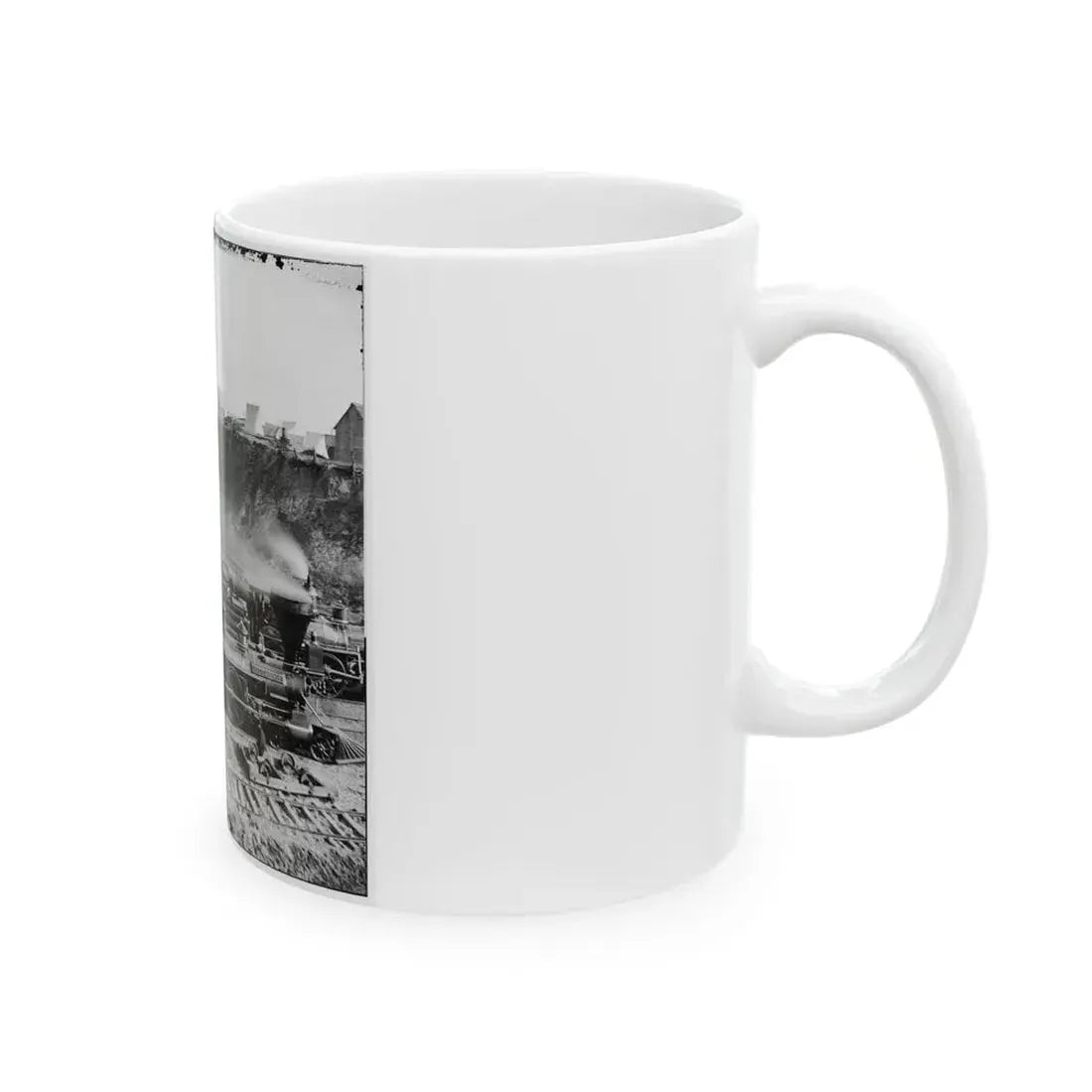 City Point, Va.  Gen. J. C. Robinson  And Other Locomotives Of The U.S. Military Railroad (U.S. Civil War) White Coffee Mug - Go Mug Yourself