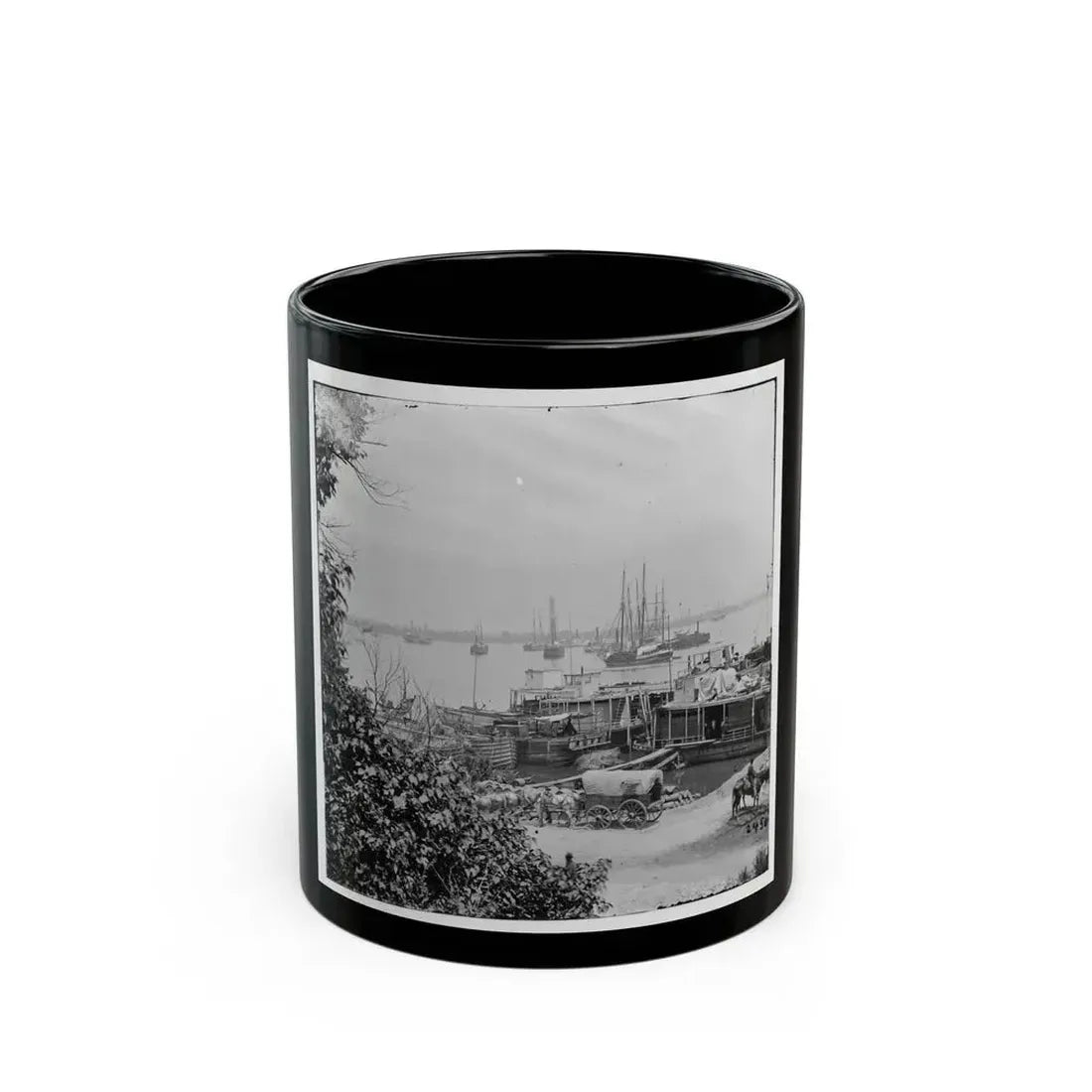 City Point, Va. View Of Waterfront With Federal Supply Boats (U.S. Civil War) Black Coffee Mug 11oz - Go Mug Yourself