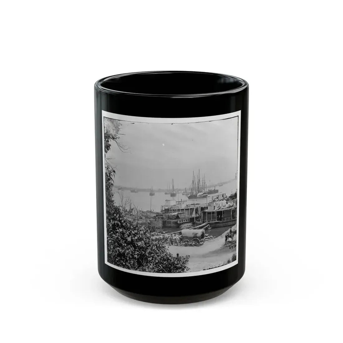 City Point, Va. View Of Waterfront With Federal Supply Boats (U.S. Civil War) Black Coffee Mug 15oz - Go Mug Yourself