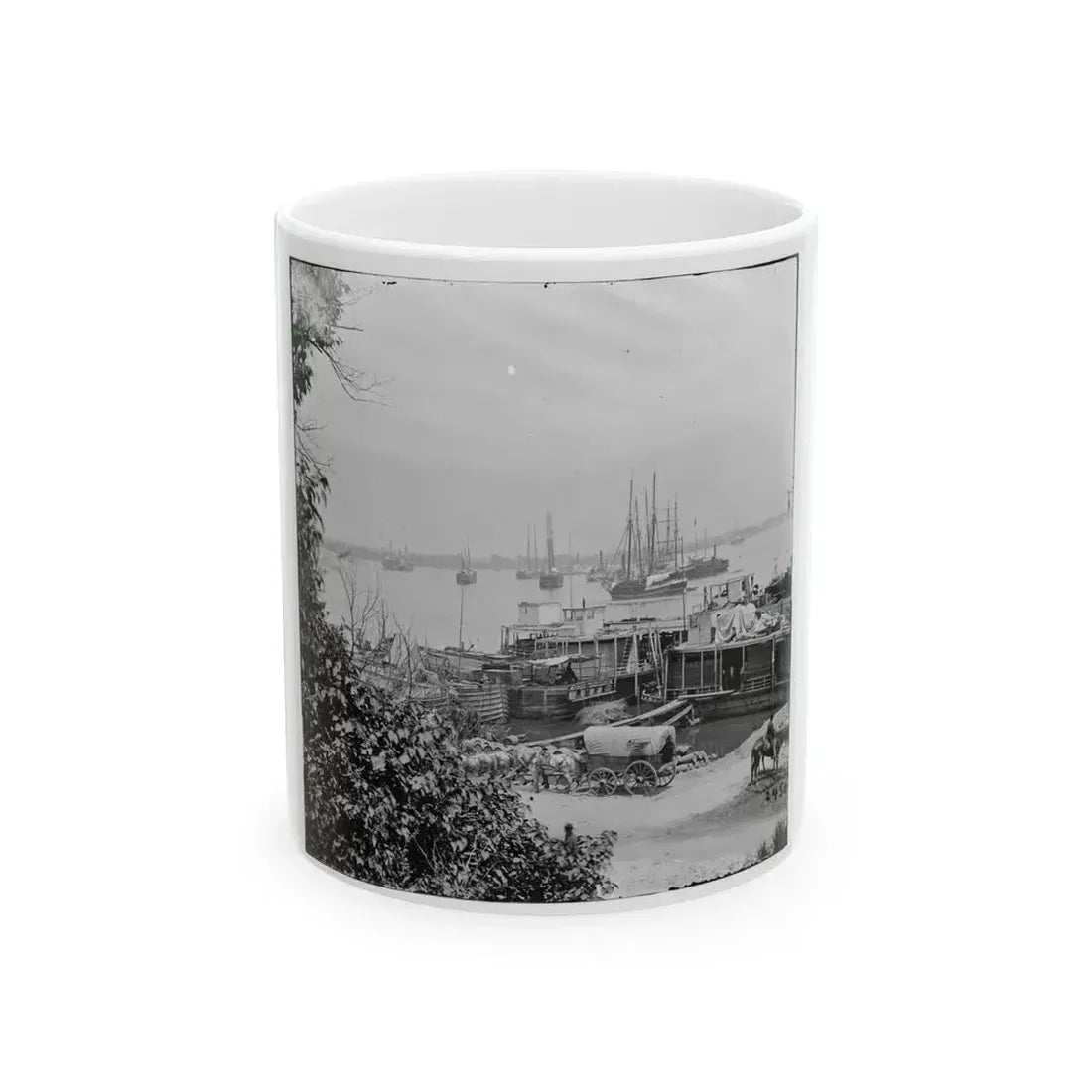 City Point, Va. View Of Waterfront With Federal Supply Boats (U.S. Civil War) White Coffee Mug 11oz - Go Mug Yourself