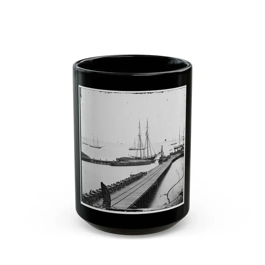 City Point, Va. Wharf, Federal Artillery, And Anchored Schooners (U.S. Civil War) Black Coffee Mug 15oz - Go Mug Yourself