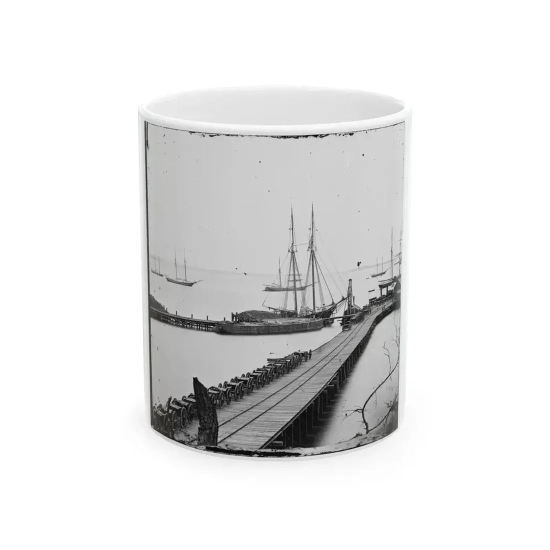 City Point, Va. Wharf, Federal Artillery, And Anchored Schooners (U.S. Civil War) White Coffee Mug 11oz - Go Mug Yourself