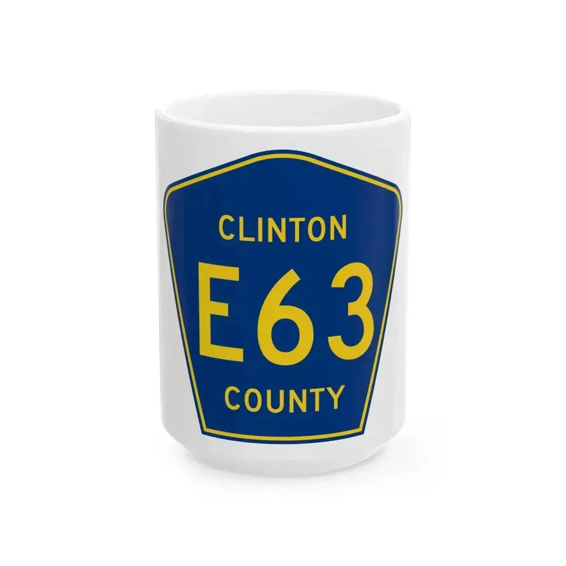 Clinton County Route E63 IA (Iowa) (Road Sign) White Coffee Mug 15oz - Go Mug Yourself