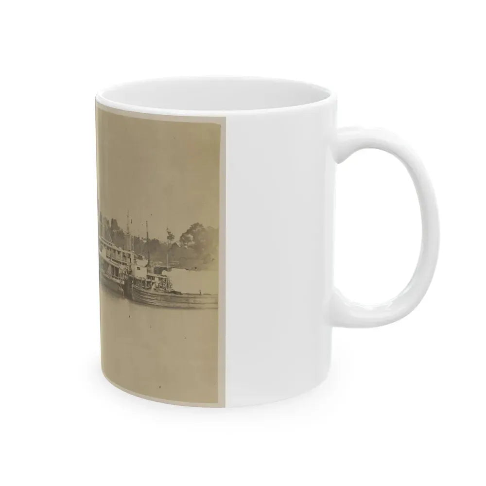 Cluster Of Supply Boats At A Pontoon Bridge (U.S. Civil War) White Coffee Mug - Go Mug Yourself