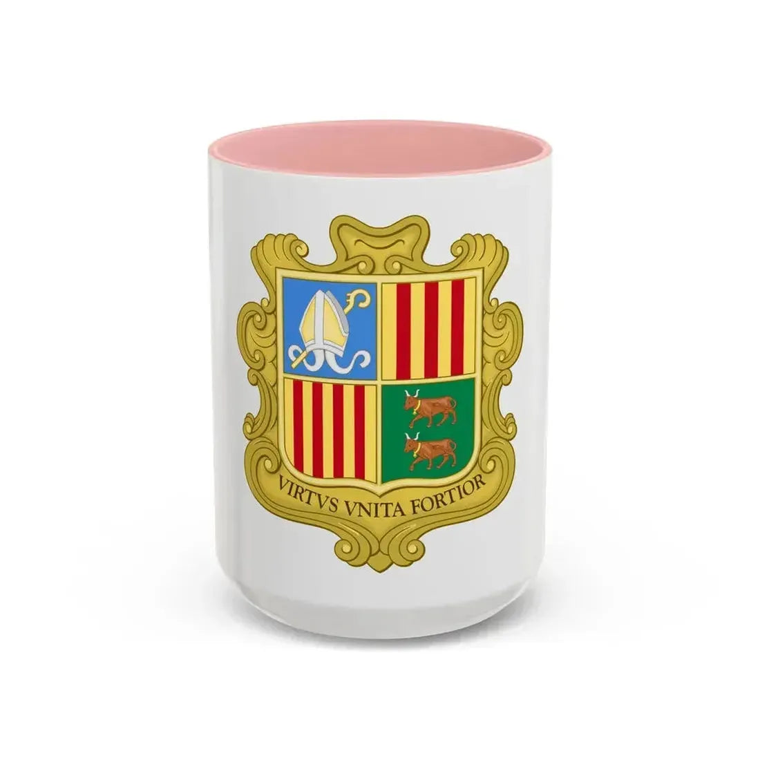 Coat of arms of Andorra (1949-1959) - Accent Coffee Mug 15oz Pink - Go Mug Yourself