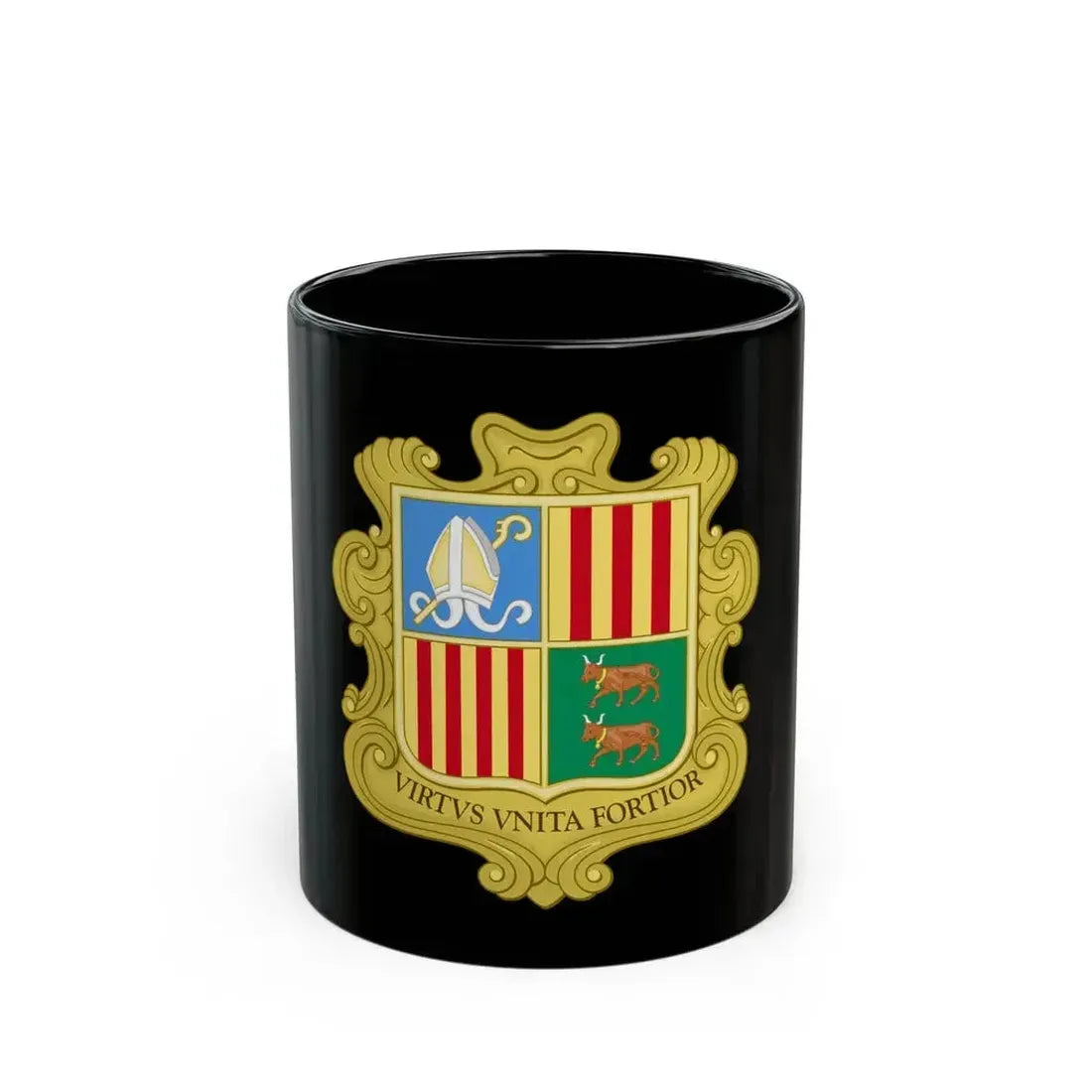 Coat of arms of Andorra (1949-1959) - Black Coffee Mug 11oz - Go Mug Yourself