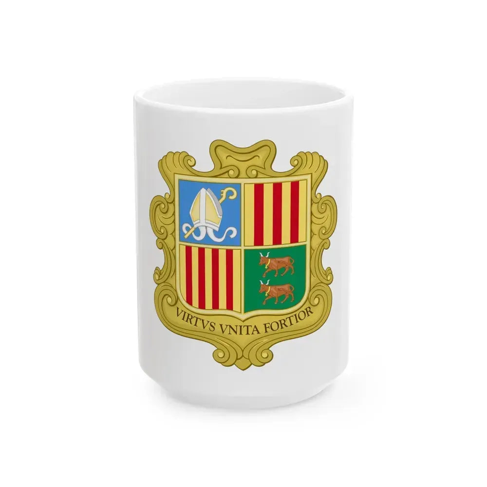Coat of arms of Andorra (1949-1959) - White Coffee Mug 15oz - Go Mug Yourself