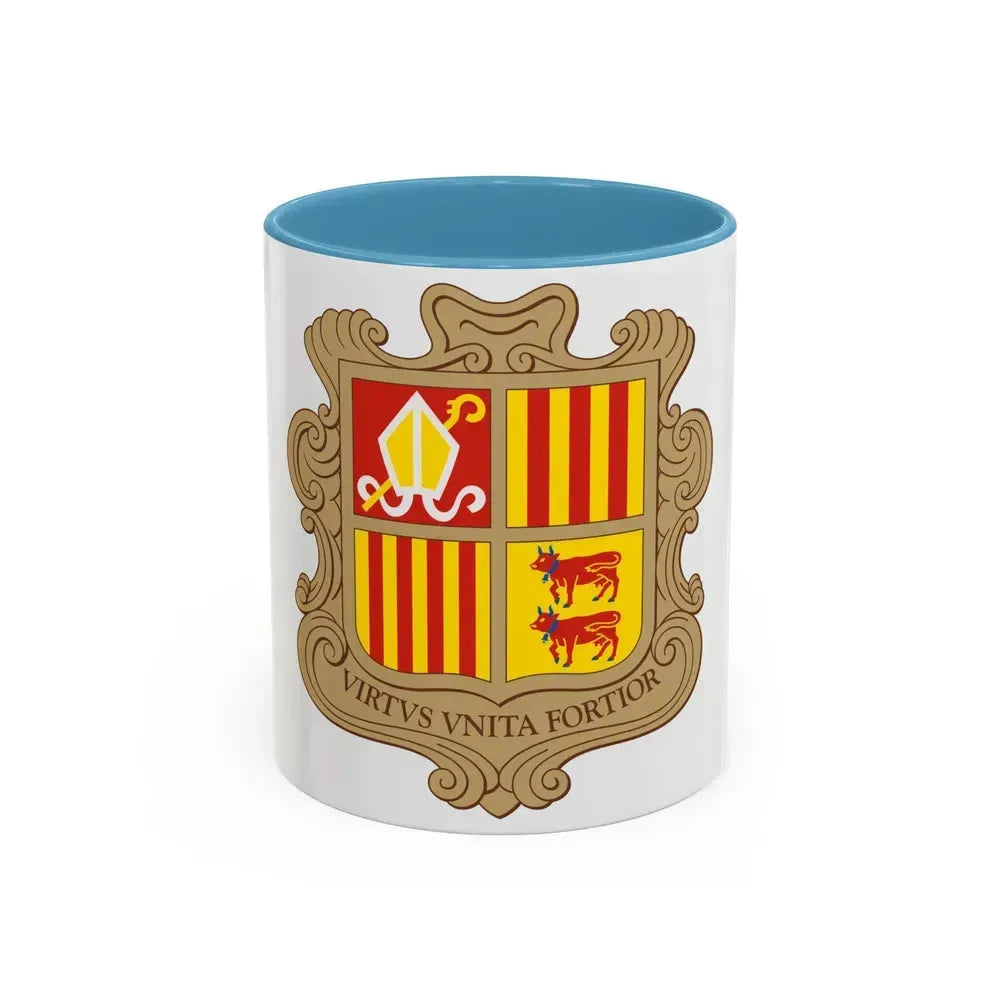 Coat of arms of Andorra - Accent Coffee Mug 11oz Light Blue - Go Mug Yourself