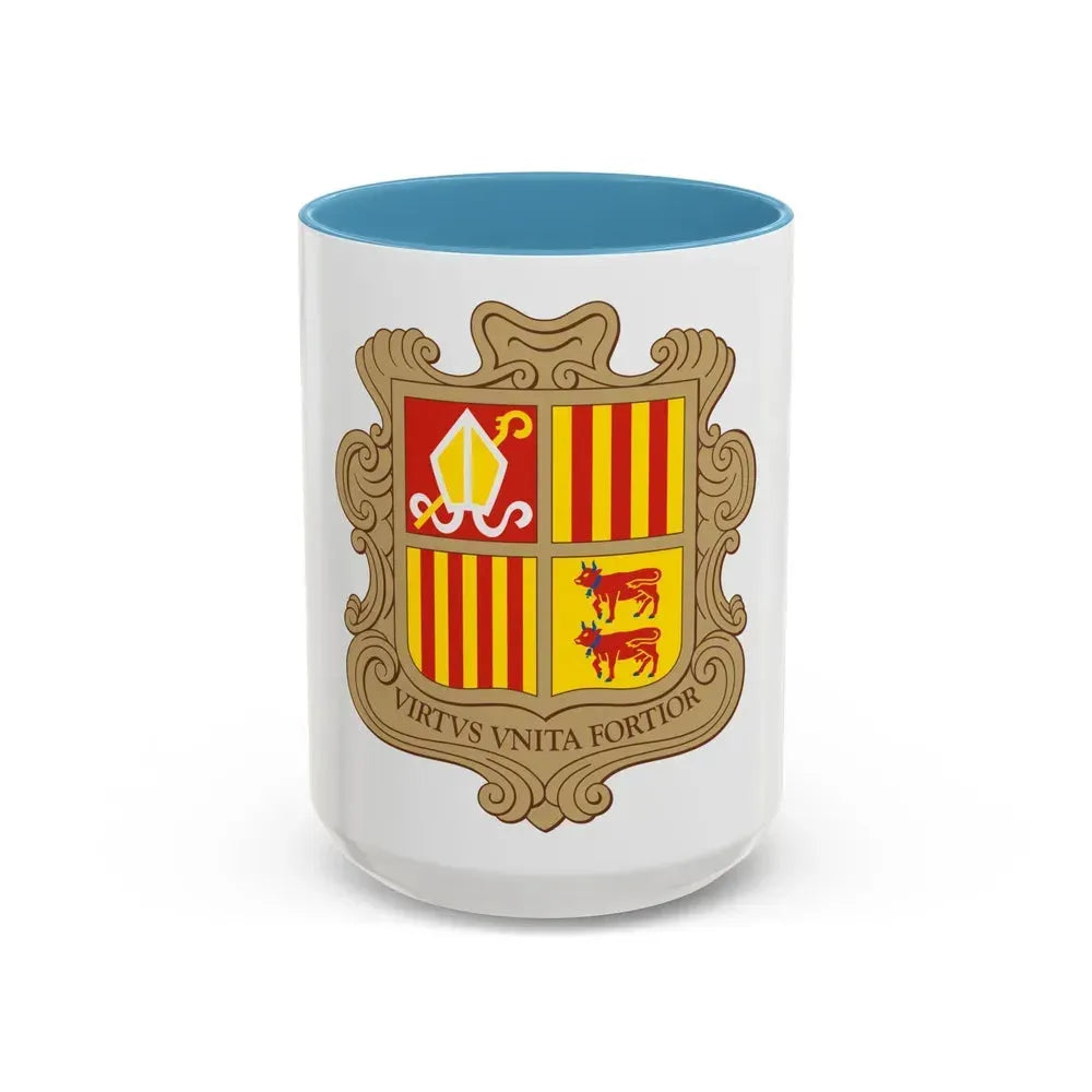 Coat of arms of Andorra - Accent Coffee Mug 15oz Light Blue - Go Mug Yourself