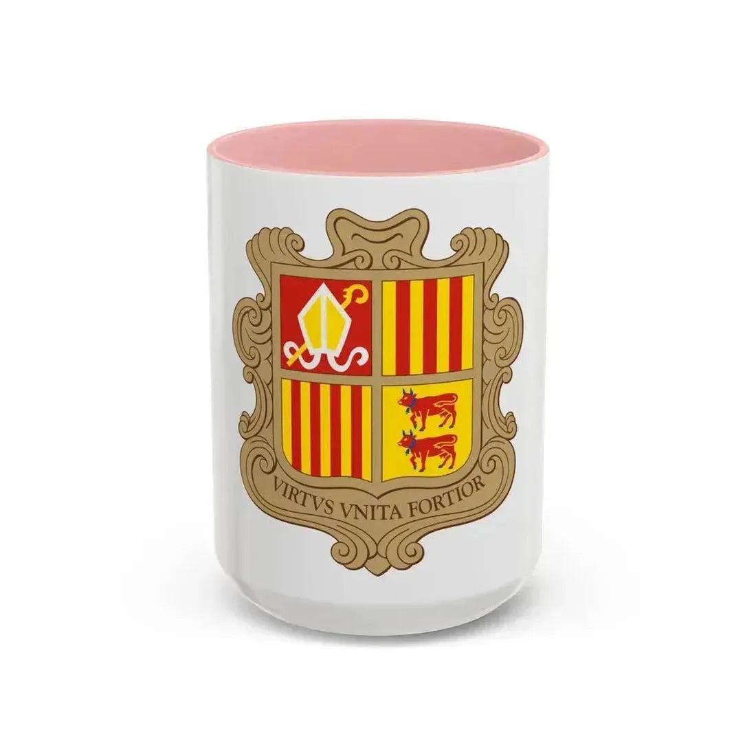 Coat of arms of Andorra - Accent Coffee Mug 15oz Pink - Go Mug Yourself