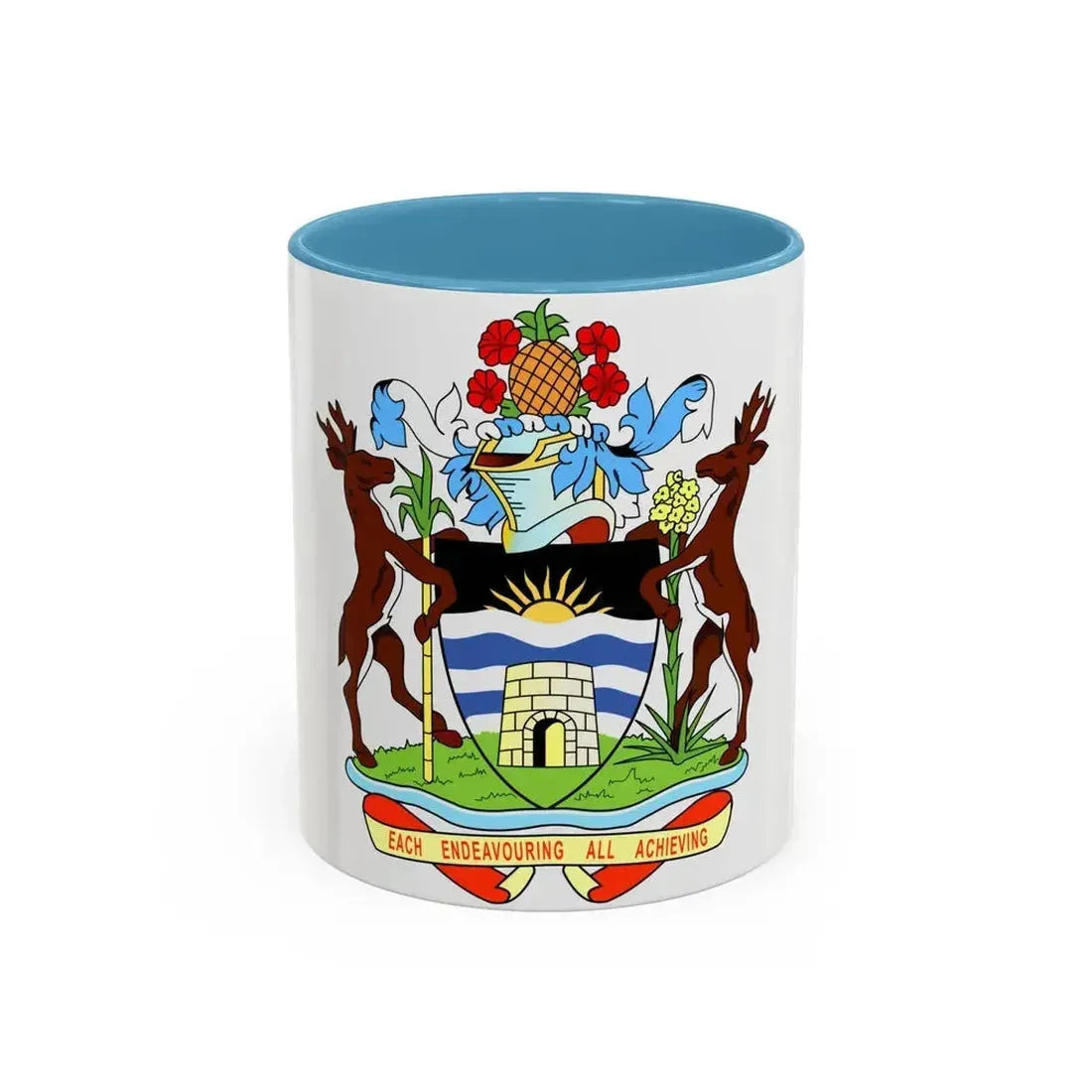 Coat of arms of Antigua and Barbuda - Accent Coffee Mug 11oz Light Blue - Go Mug Yourself