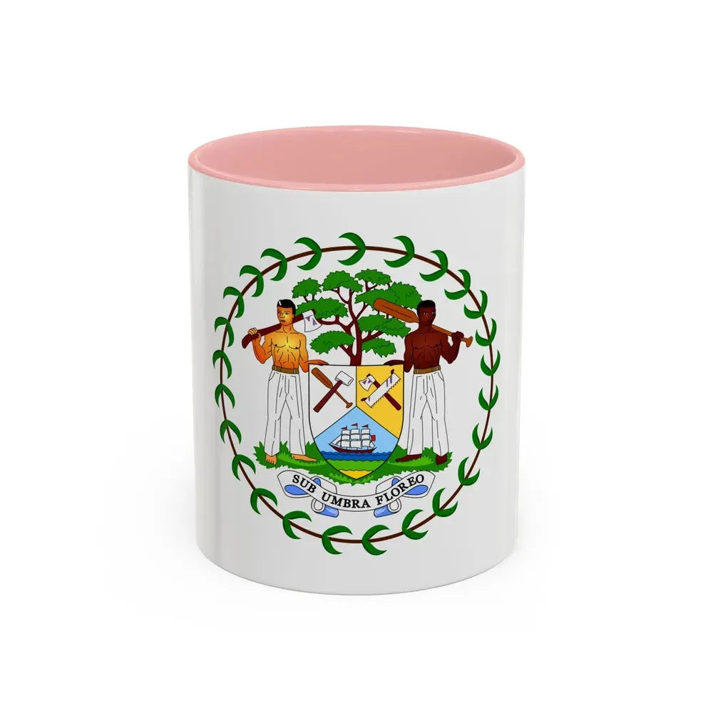 Coat of arms of Belize (1981-2019) - Accent Coffee Mug 11oz Pink - Go Mug Yourself
