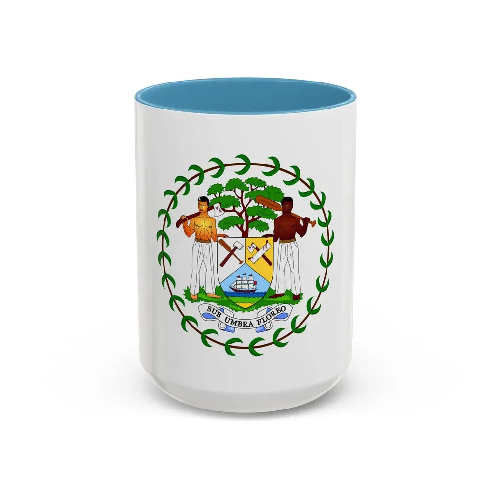 Coat of arms of Belize (1981-2019) - Accent Coffee Mug 15oz Light Blue - Go Mug Yourself