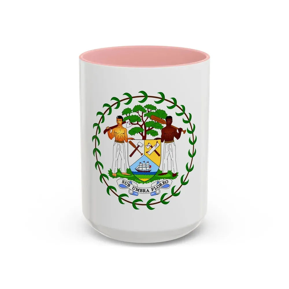 Coat of arms of Belize (1981-2019) - Accent Coffee Mug 15oz Pink - Go Mug Yourself