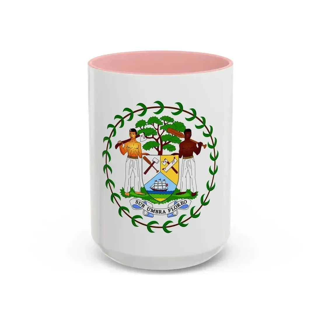 Coat of arms of Belize (1981-2019) - Accent Coffee Mug 15oz Pink - Go Mug Yourself