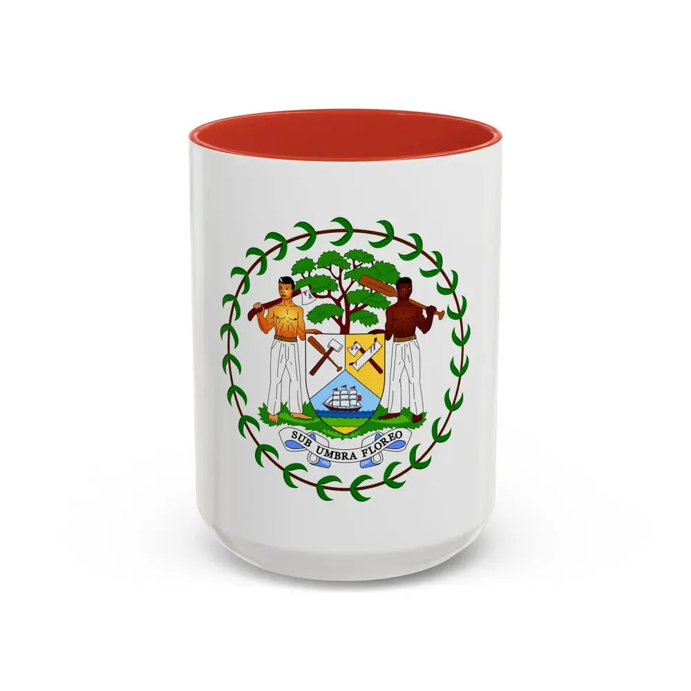 Coat of arms of Belize (1981-2019) - Accent Coffee Mug 15oz Red - Go Mug Yourself