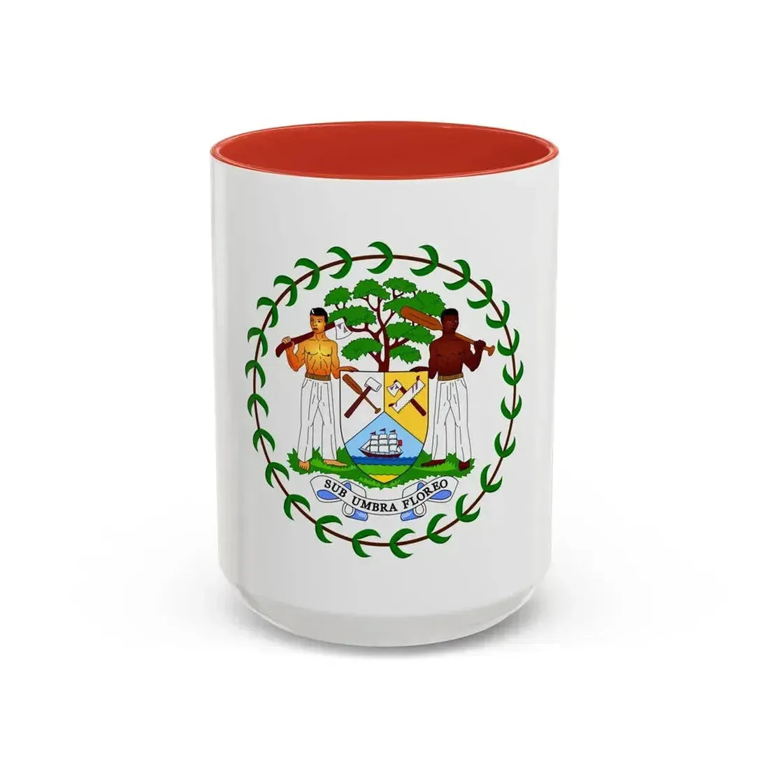 Coat of arms of Belize (1981-2019) - Accent Coffee Mug 15oz Red - Go Mug Yourself