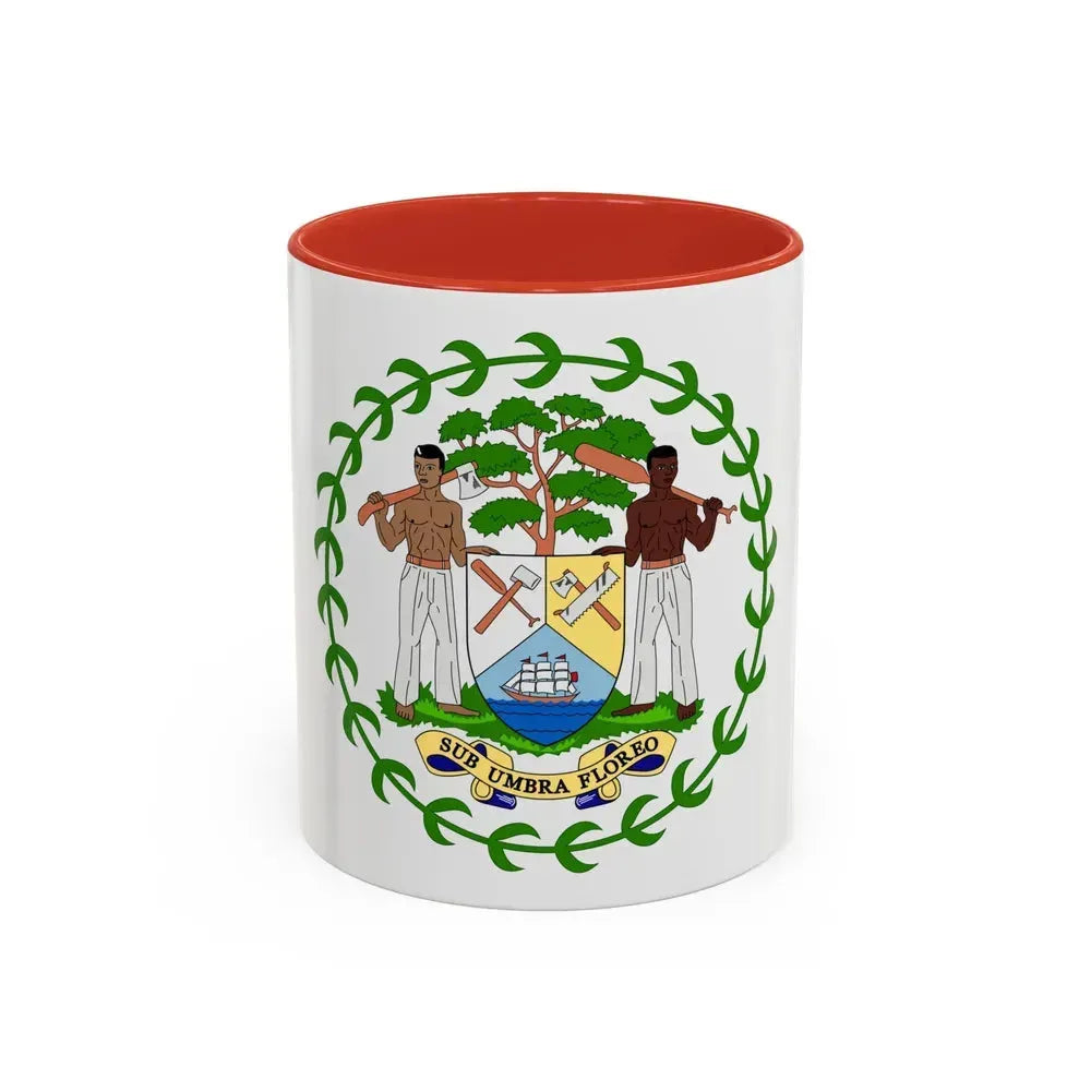 Coat of arms of Belize - Accent Coffee Mug 11oz Red - Go Mug Yourself