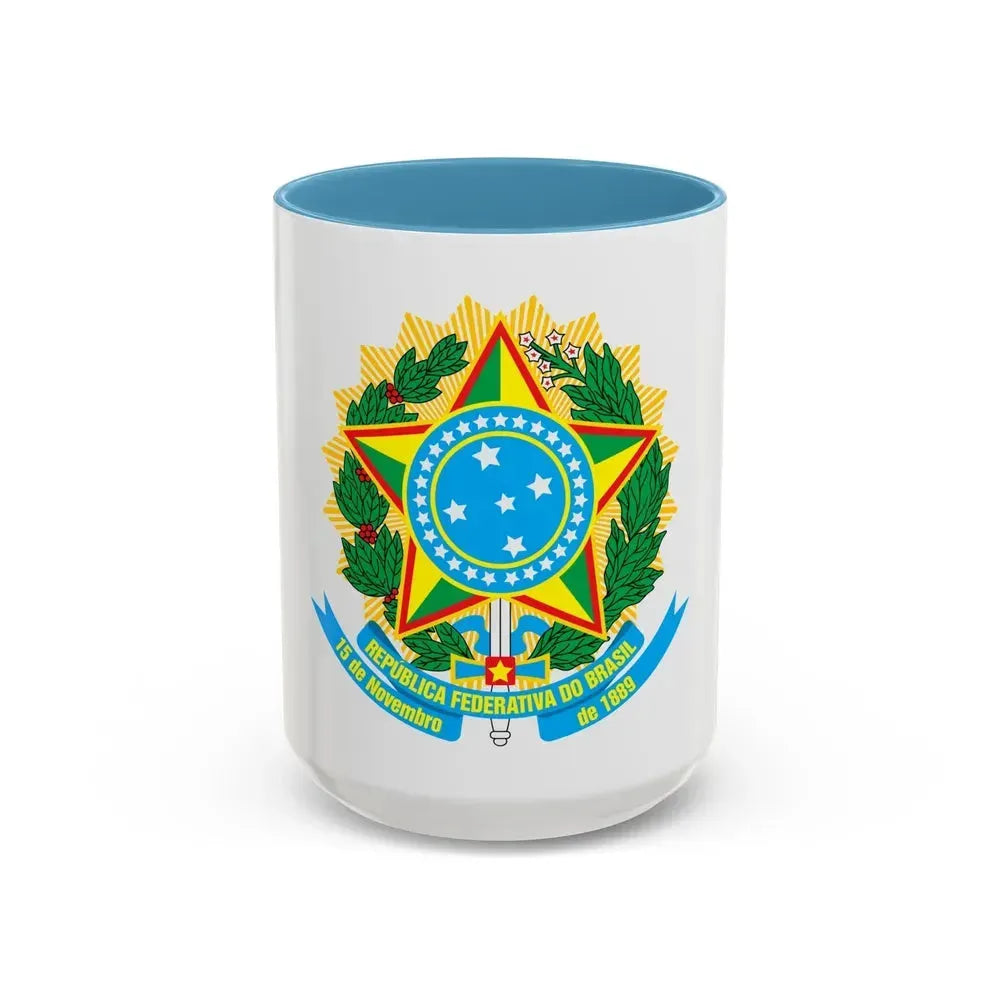 Coat of arms of Brazil - Accent Coffee Mug 15oz Light Blue - Go Mug Yourself