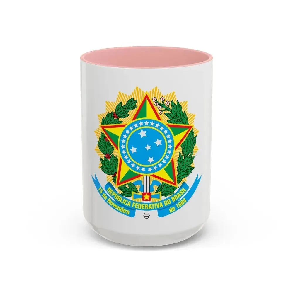 Coat of arms of Brazil - Accent Coffee Mug 15oz Pink - Go Mug Yourself