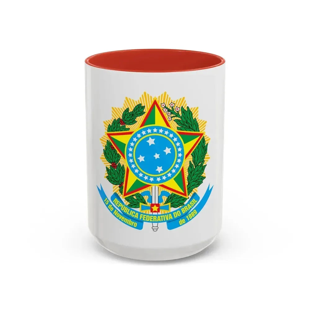 Coat of arms of Brazil - Accent Coffee Mug 15oz Red - Go Mug Yourself